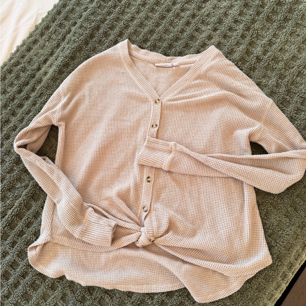 SO Light Beige Waffle Knit Top